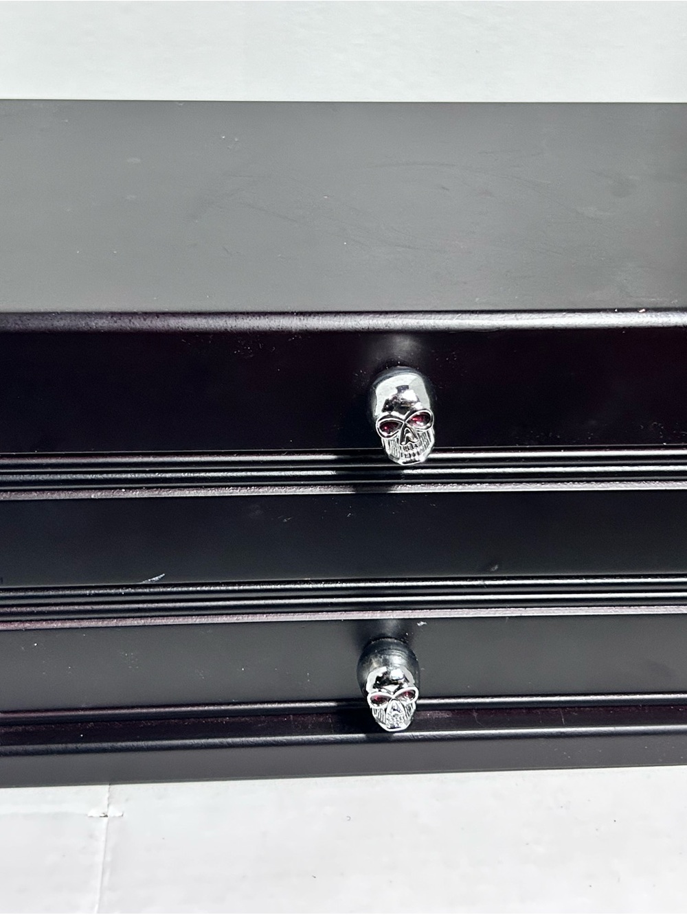 Mele & Co Jewelry Box Chest 2 Drawer Mirror Skull Knobs Gothic